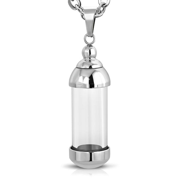 See Through Keepsake Cremation Urn Glass Stainless Steel Pendant Necklace UPK940 - Matties Modern Jewelry