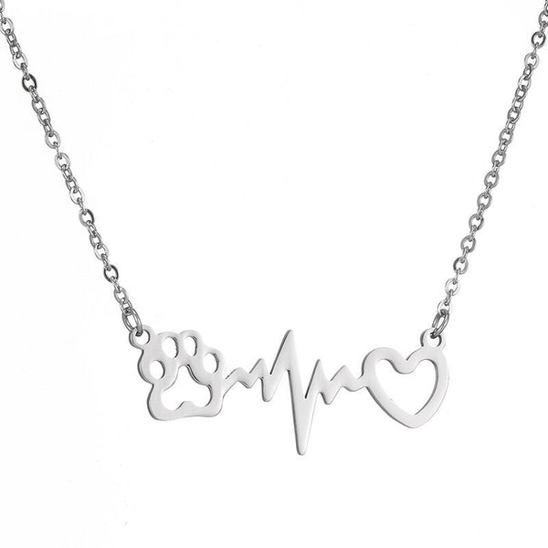 Paw Print EKG Heartbeat Love Stainless Steel Fashion Pendant Necklace - Matties Modern Jewelry