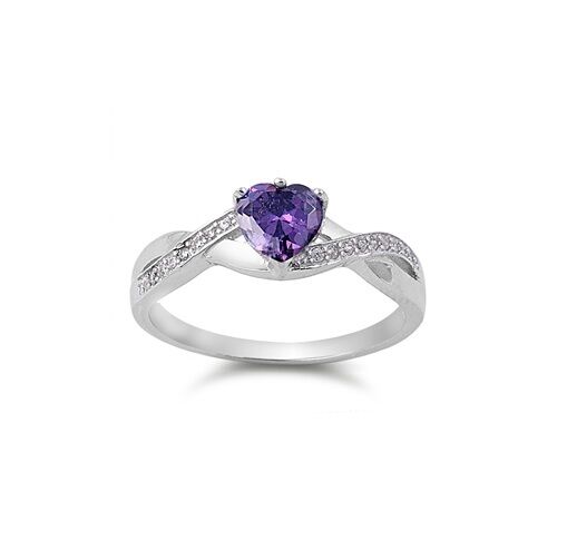 Bypass Weave Heart Amethyst CZ Sterling Silver Ring Sizes 4-10 - Matties Modern Jewelry