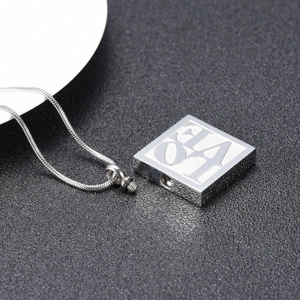 Square Love Keepsake Cremation Urn Silver Stainless Steel Pendant Necklace - Matties Modern Jewelry