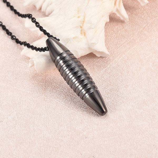 Modern Black Grooved Cylinder Cremation Urn Stainless Steel Pendant Necklace - Matties Modern Jewelry