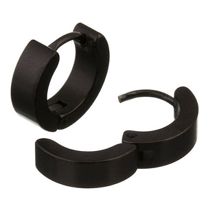 New Plain Black 316 Stainless Steel Unisex Hoop Huggie Earrings - Matties Modern Jewelry