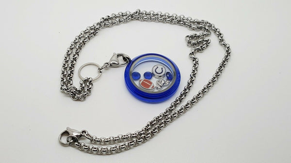 Indianapolis Colts Floating Charm Locket Blue Fashion Pendant Necklace - Matties Modern Jewelry