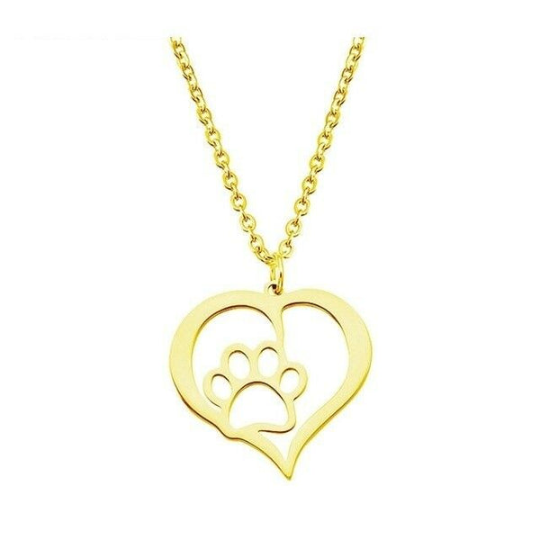 Paw Print Heart Love Silver or Gold Stainless Steel Fashion Pendant Necklace - Matties Modern Jewelry
