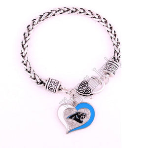 Carolina Panthers Football Heart Charm Dangle Women's Fashion Clasp Bracelet - Matties Modern Jewelry