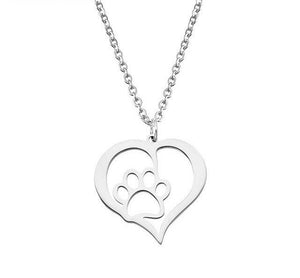 Paw Print Heart Love Silver or Gold Stainless Steel Fashion Pendant Necklace - Matties Modern Jewelry