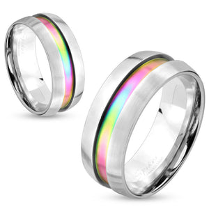 Gay Lesbian Rainbow Anodized Stainless Steel Comfort Band Ring Size 5-13 - Matties Modern Jewelry