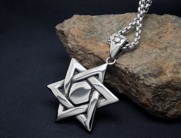Heavy Star of David Religious Black Silver Stainless Steel Pendant Necklace - Matties Modern Jewelry