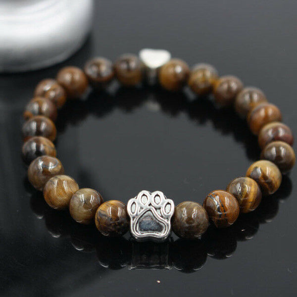 Paw Print Brown Tigers Eye Stone 6MM Fashion Charm Keepsake Bracelet - Matties Modern Jewelry
