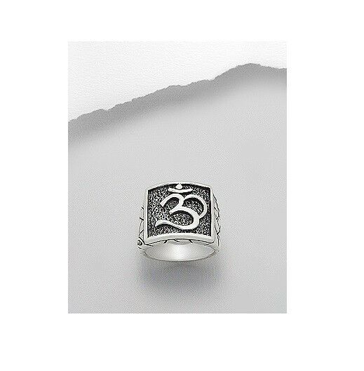 Sterling Silver .925 Om Ohm Aum Men's Square Ornate Fashion Ring Sizes 6-14 - Matties Modern Jewelry