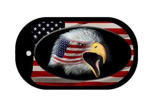 Bald Eagle American Flag Aluminum Metal Dog Tag Pendant Necklace - Matties Modern Jewelry