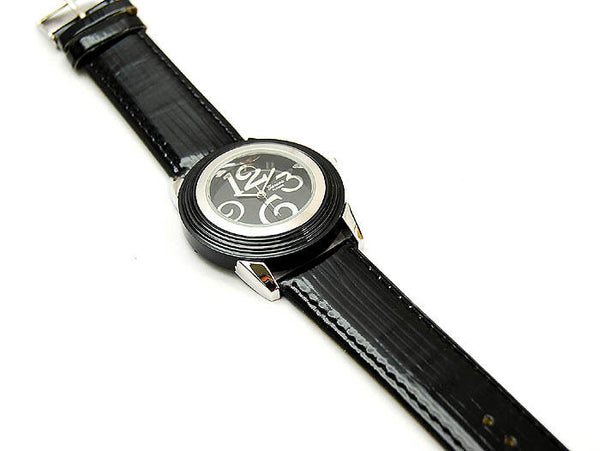 Black Bold Round Face PU Leather Fashion Strap Watch - Matties Modern Jewelry