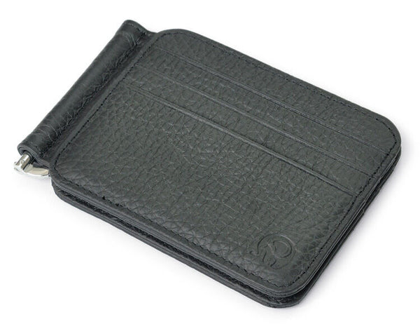 Black Pebble Leather Slim Spring Money Clip Wallet Front Pocket Credit Card Case - Matties Modern Jewelry