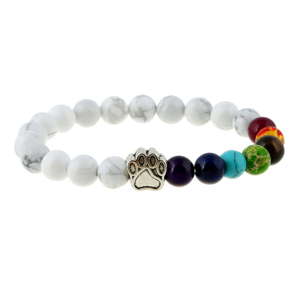 Dog Paw Print Charm Rainbow Chakra Healing 6MM Bead Stretch Bracelet Keepsake - Matties Modern Jewelry