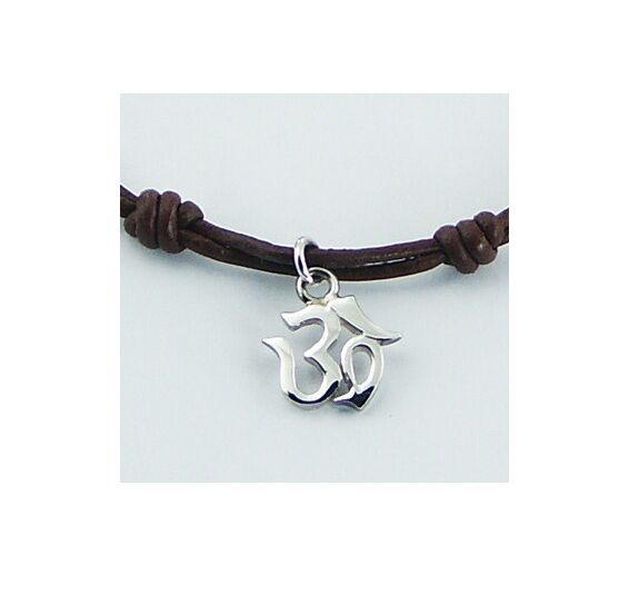 Ohm Om Aum Sterling Silver Charm Dangle Clasp Bracelet Wristband - Matties Modern Jewelry