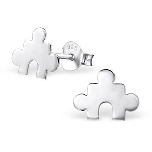 Small Puzzle Piece Autism Awareness .925 Sterling Silver Stud Post Earrings - Matties Modern Jewelry