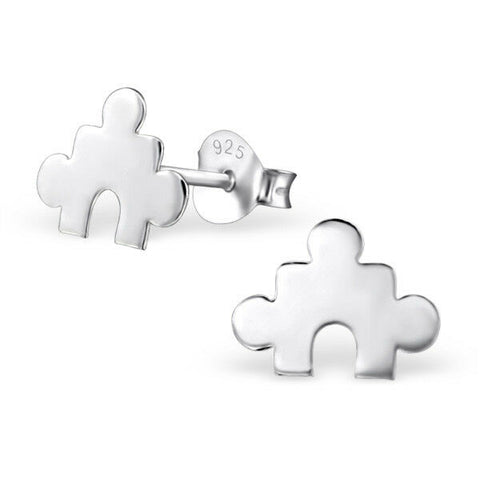 Small Puzzle Piece Autism Awareness .925 Sterling Silver Stud Post Earrings - Matties Modern Jewelry