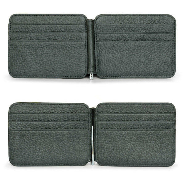 Black Pebble Leather Slim Spring Money Clip Wallet Front Pocket Credit Card Case - Matties Modern Jewelry