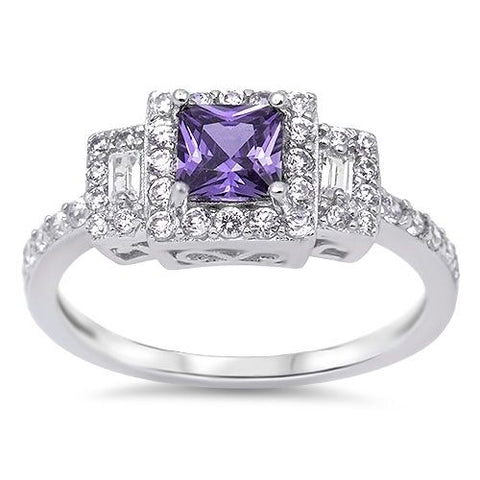 Amethyst CZ Square Stone Stylish Sterling Silver .925 Promise Ring Sizes 5-9 - Matties Modern Jewelry