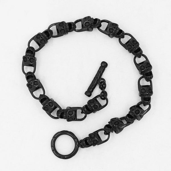 Black Stainless Steel Skull Head Gothic Biker Chain Link Fashion Bracelet - Matties Modern Jewelry