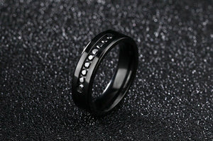 Black Zircon Round Stainless Steel Wedding Engagement Fashion Ring Sizes 7-11 - Matties Modern Jewelry