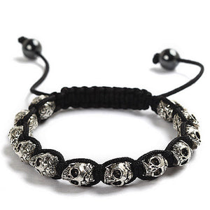Ornate Skull Head Black Strand Adjustable Surfer Fashion Bracelet - Matties Modern Jewelry