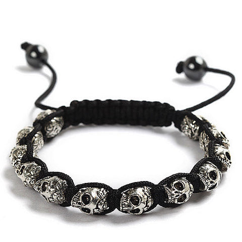 Ornate Skull Head Black Strand Adjustable Surfer Fashion Bracelet - Matties Modern Jewelry