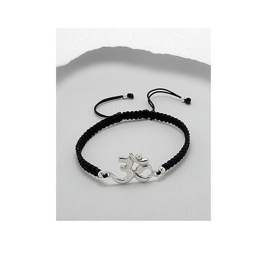 Om Aum Ohm Sterling Silver Charm Many Colors Adjustable Bracelet - Matties Modern Jewelry