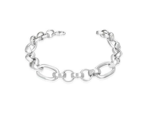 Chain Link Round Oval Silver Stainless Steel Bracelet HBB155 - Matties Modern Jewelry