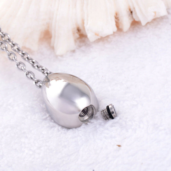 Small Tear Drop Silver Stainless Steel Cremation Urn Keepsake Pendant Necklace - Matties Modern Jewelry