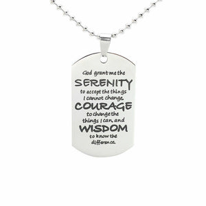 AA Serenity Prayer Dogtag 316 Silver Stainless Steel Pendant Necklace - Matties Modern Jewelry
