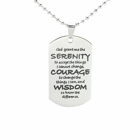 AA Serenity Prayer Dogtag 316 Silver Stainless Steel Pendant Necklace - Matties Modern Jewelry