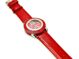 Women's Red Bold Round Face Fashion Leather Strap Wrist Watch - Matties Modern Jewelry