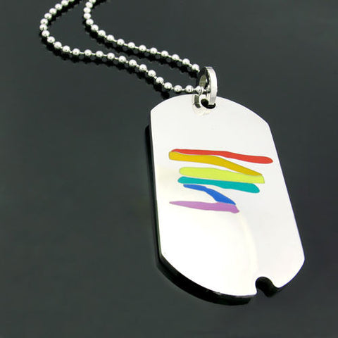 Gay Lesbian Rainbow Pride Stainless Steel Dogtag Squiggly Line Pendant Necklace - Matties Modern Jewelry