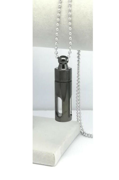 Black See Through Keepsake Cremation Urn Glass Stainless Steel Pendant Necklace - Matties Modern Jewelry