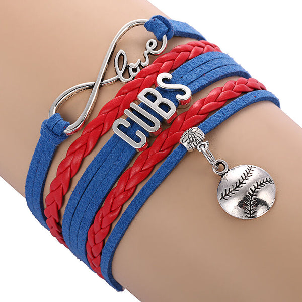 Chicago Cubs MLB Red Blue Charm Dangle Women's Fashion Multi Strand Bracelet - Matties Modern Jewelry
