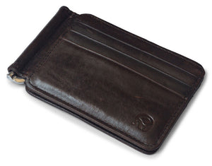 Brown Leather Slim Spring Money Clip Wallet Front Pocket Credit Card Case Holder - Matties Modern Jewelry