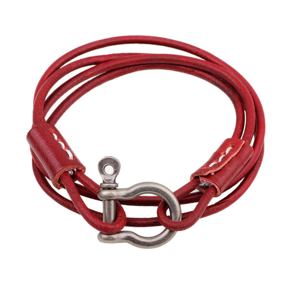 Unisex Trendy Leather Multi Strand Wrap Bracelet with Metal Screw Shackle Clasp - Matties Modern Jewelry