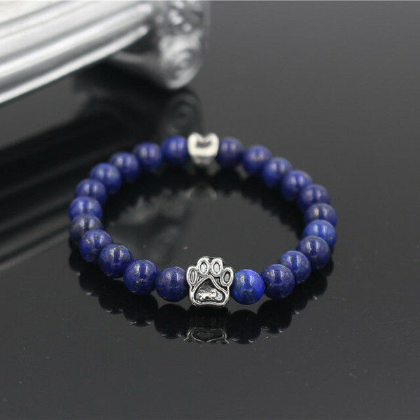 Paw Print Navy Blue Lapis Stone 6MM Fashion Charm Keepsake Bracelet - Matties Modern Jewelry