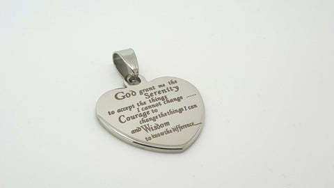 AA Serenity Prayer Heart 316 Silver Stainless Steel Pendant Necklace - Matties Modern Jewelry