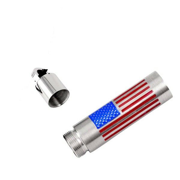 USA Flag Cremation Urn Silver Cylinder Stainless Steel Pendant Necklace - Matties Modern Jewelry