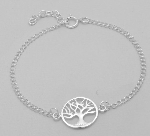 Spiritual Tree of Life Round Charm Women's Sterling Silver .925 Link Bracelet - Matties Modern Jewelry