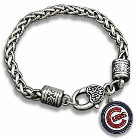 Chicago Cubs Round Team Logo Charm Dangle Fashion Silver Tone Clasp Bracelet - Matties Modern Jewelry