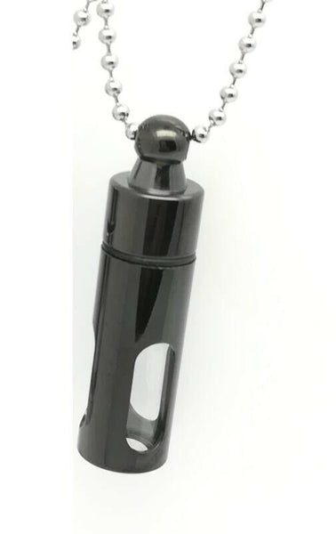 Black See Through Keepsake Cremation Urn Glass Stainless Steel Pendant Necklace - Matties Modern Jewelry