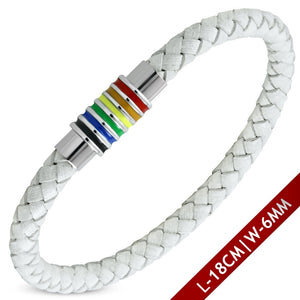 Rainbow Gay Lesbian Pride Stainless Steel and Leather Bracelet Wristband 6.75" - Matties Modern Jewelry