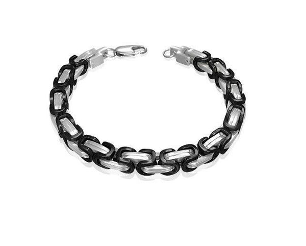 Byzantine Chain Link Black Silver Stainless Steel Bracelet CBV067 - Matties Modern Jewelry