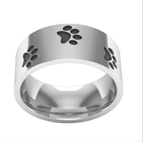 Dog Paw Print Silver Brown Stainless Steel Fashion Ring Sizes 8-11 - Matties Modern Jewelry