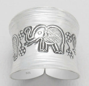 Ornate Elephant .925 Sterling Silver Wide Band Open Shank Fashion Ring Size 6-9 - Matties Modern Jewelry