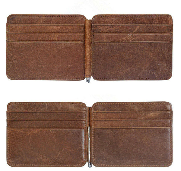 Light Brown Leather Slim Spring Money Clip Wallet Front Pocket Credit Card Case - Matties Modern Jewelry