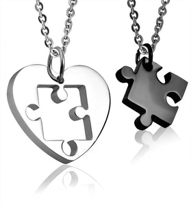 Jigsaw Autism or Couple's Heart and Puzzle Stainless Steel Pendant Necklaces - Matties Modern Jewelry